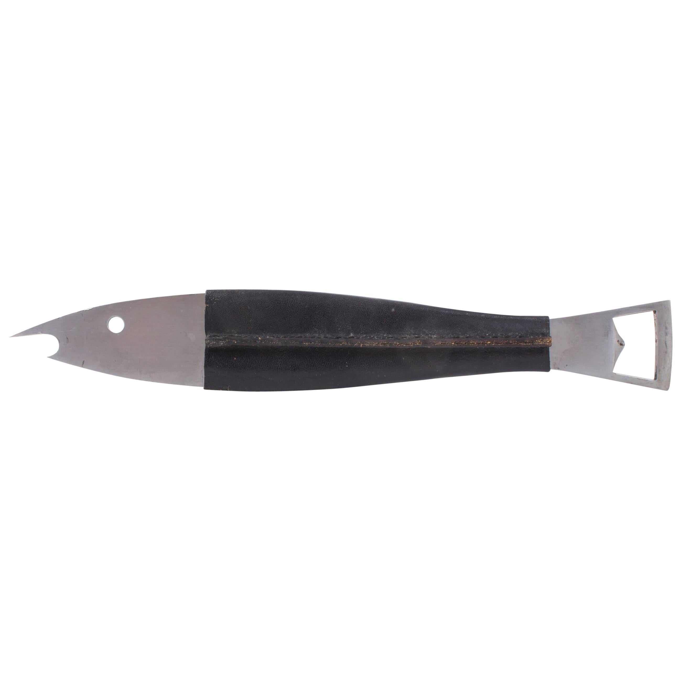 Large Leather Fish Opener by Carl Auböck Designed in 1950s For Sale