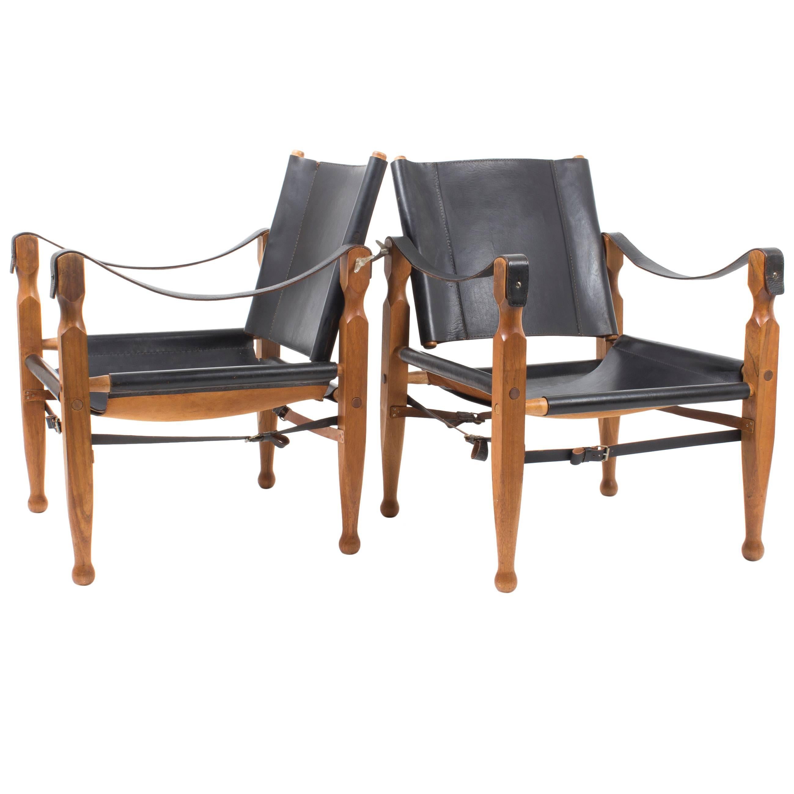 Rare Pair of Mint Black Carl Auböck Safari Chairs, Designed in 1950s For Sale