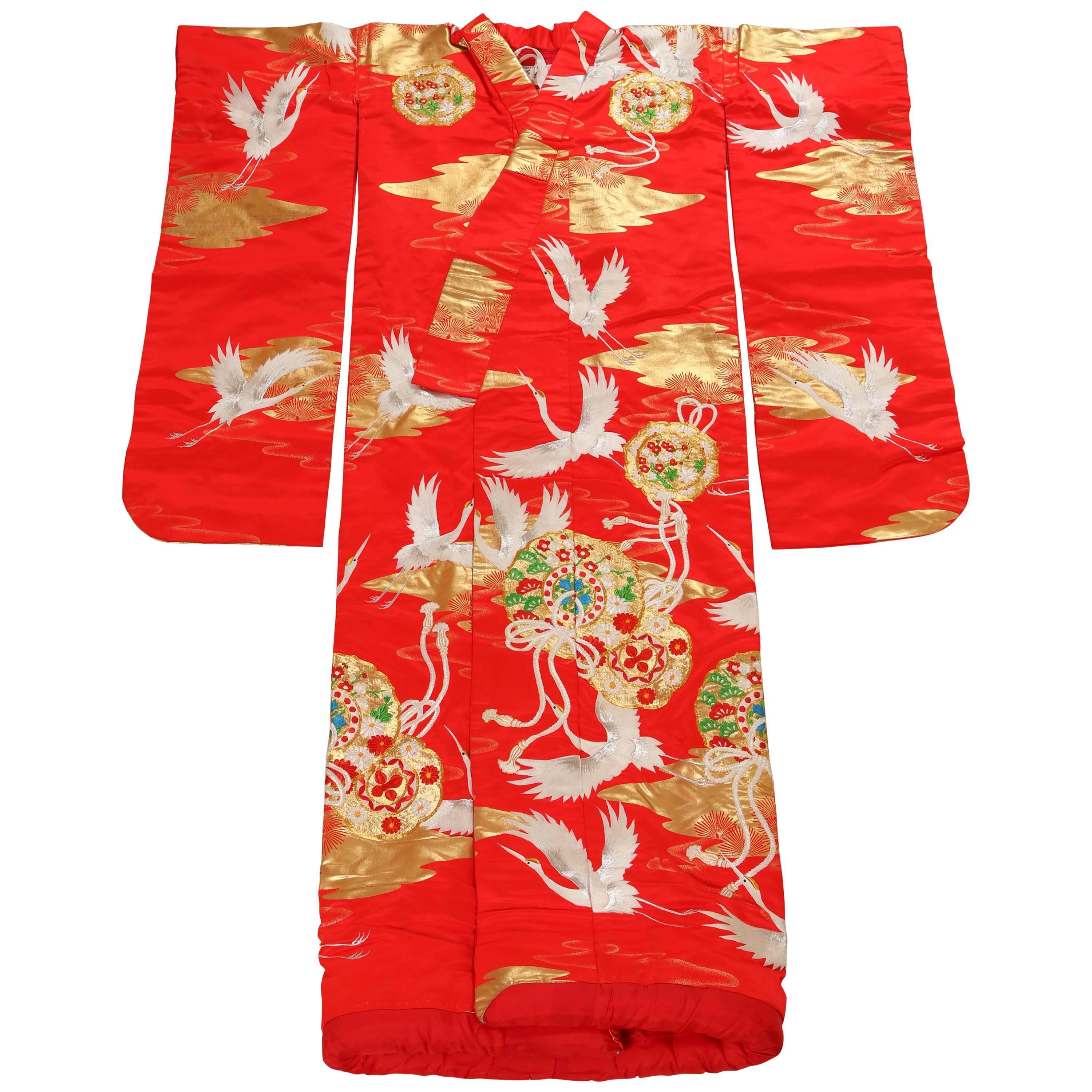 Vintage Japanese Red Silk Ceremonial Kimono