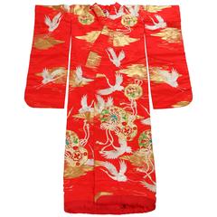 Vintage Japanese Red Silk Ceremonial Kimono