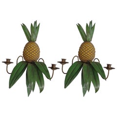 Pair of French Mid-Century Toll Wall Sconces in the Form of Pineapples