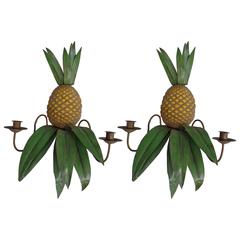 Pair of French Mid-Century Toll Sconces in the Form of Pineapples 1