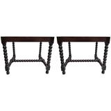 Pair of Sober Modern Neoclassical Carved Wood Stacked Ball Benches / Stools