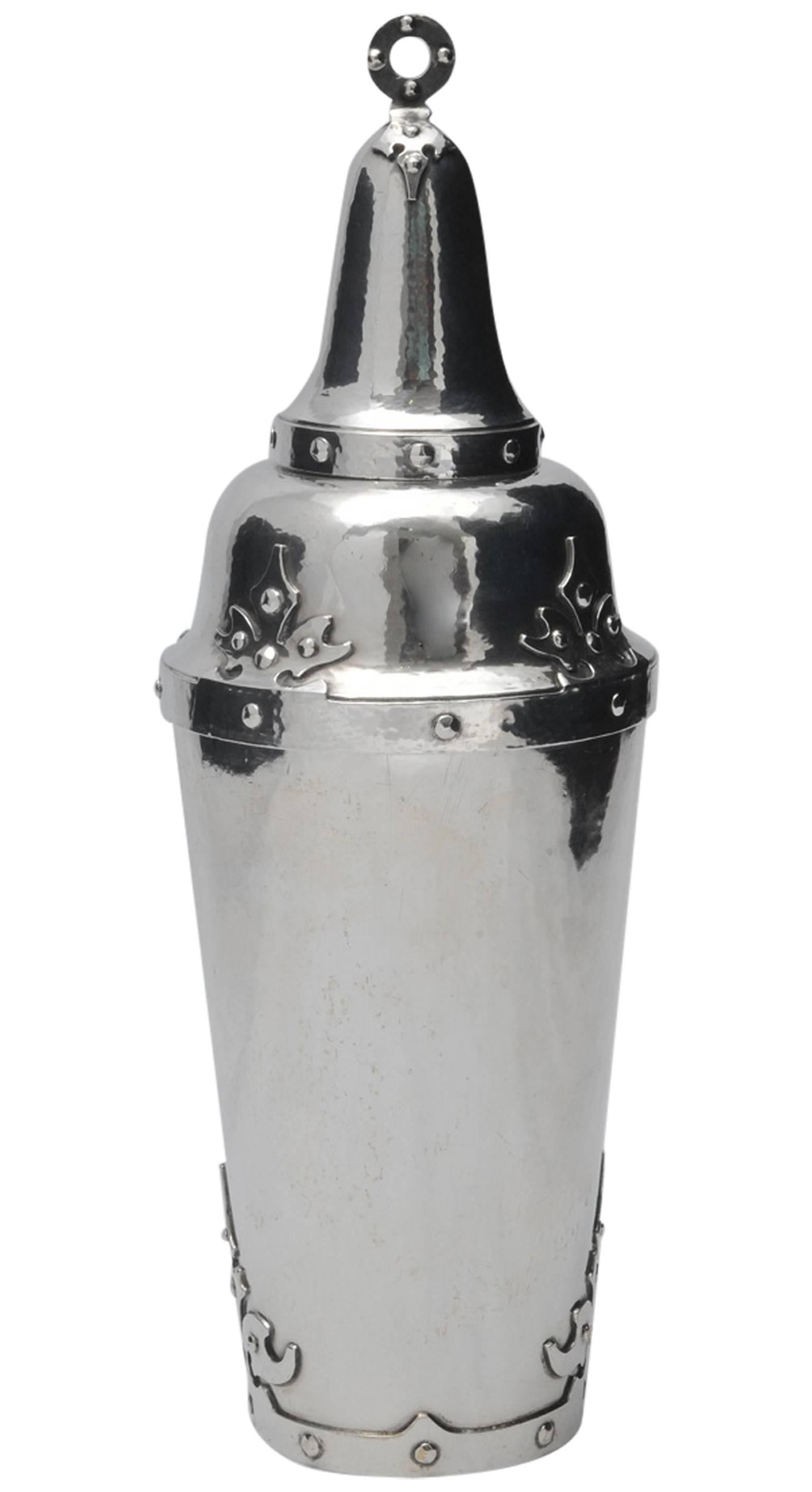 Shreve & Co Sterling Silver Cocktail Shaker in the Arts and Craft Style