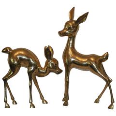 Large Pair of Brass Baby Deer