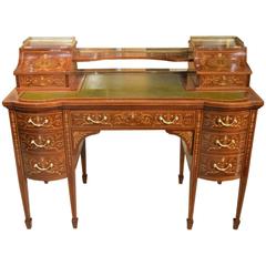 Stunning Quality Mahogany Inlaid Late Victorian Period Writing Desk by Edwards