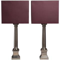 Pair of Neoclassical Style Doric Columned Table Lamps, 1970s 2