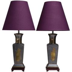 Pair of Oriental Inspired Pewter and Brass Table Lamps, 1960s