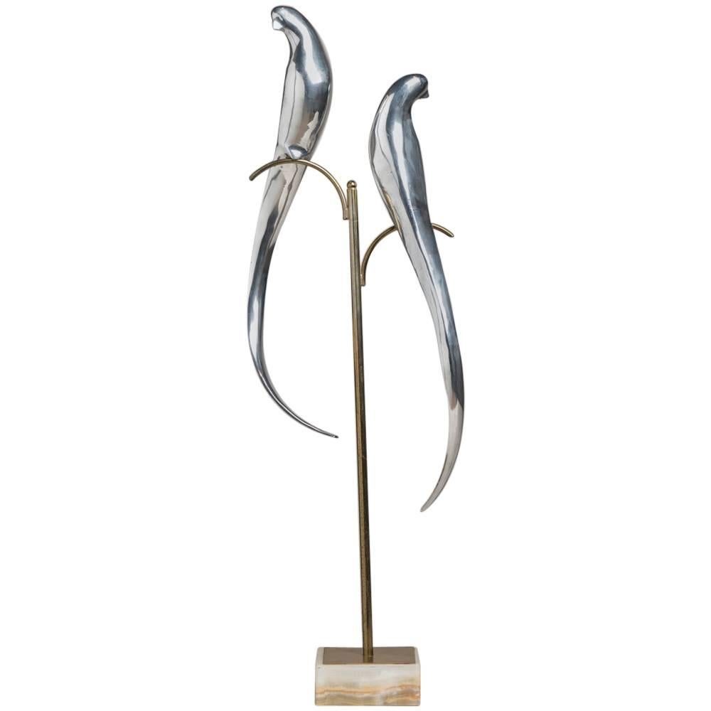 Pair of Sculptural Polished Metal Birds by Curtis Jere, 1977