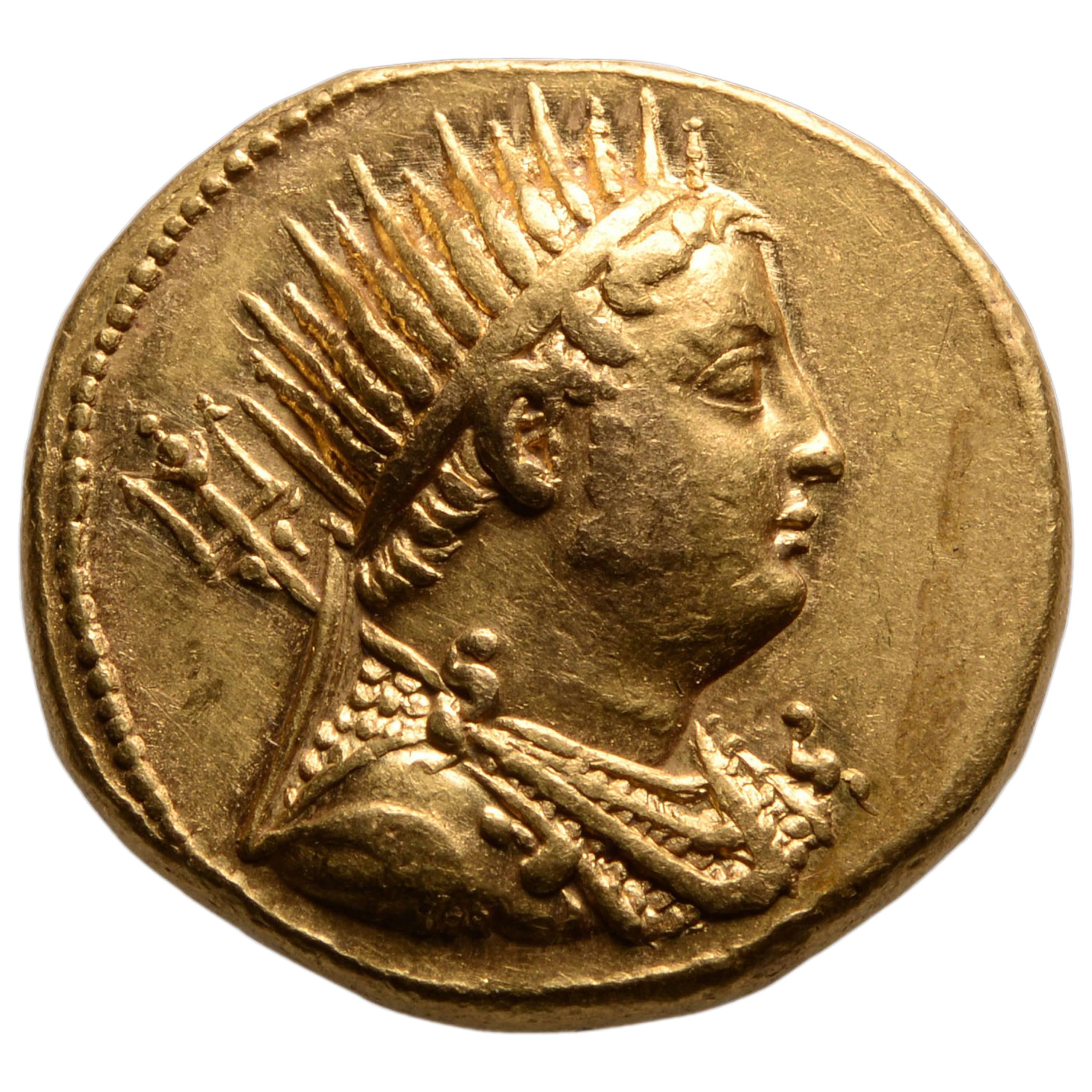 Large Ancient Greek Gold Coin of King Ptolemy IV, 221 BC