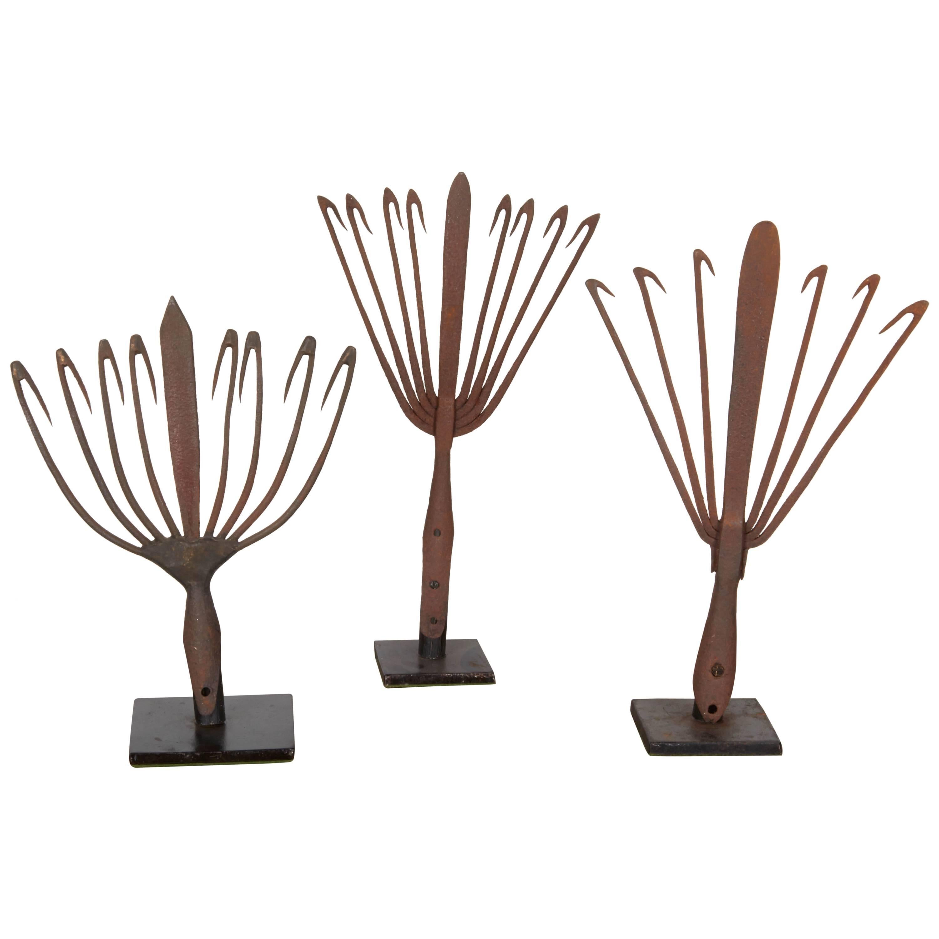 Collection of 19th Century Eel Spears on Stands