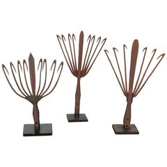 Antique Collection of 19th Century Eel Spears on Stands
