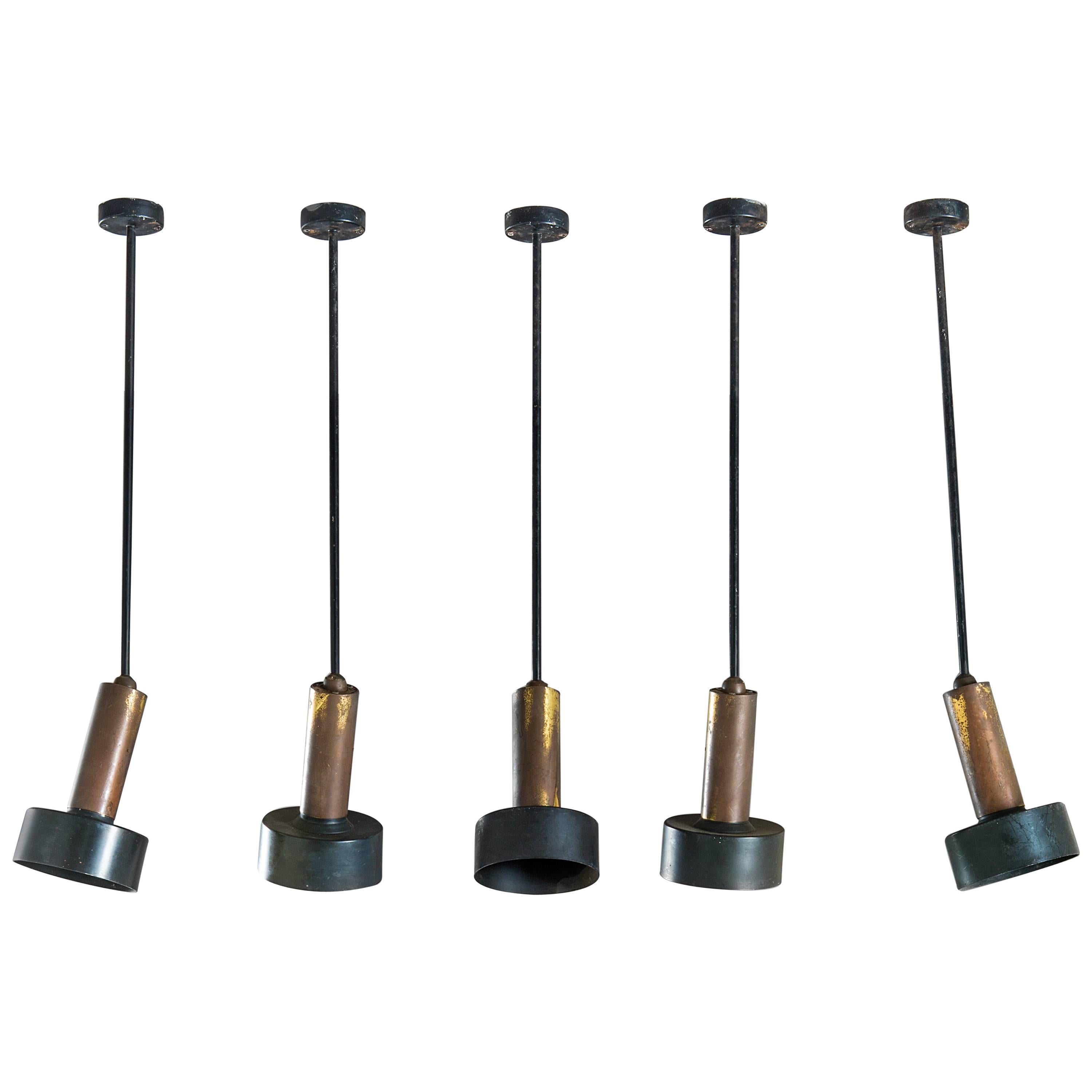 O-Luce, Series of Five Adjustable Suspensions, circa 1960, Italy