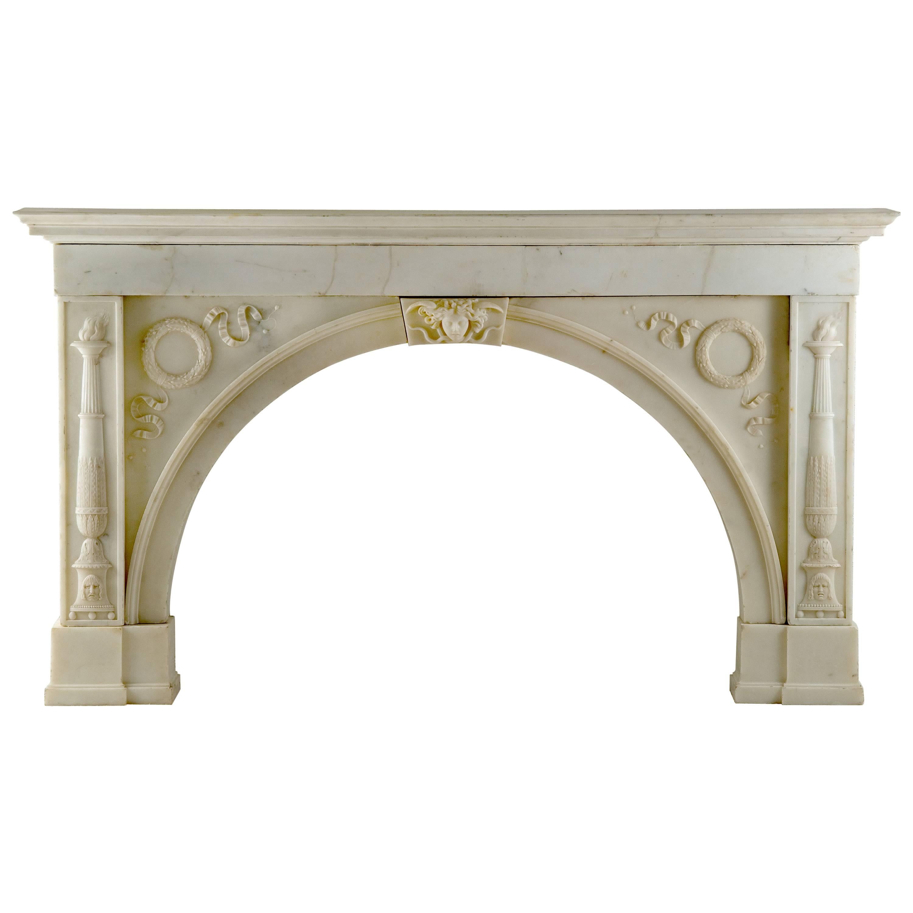 Beautiful English Fireplace in White Marble, Early 19th Century For Sale