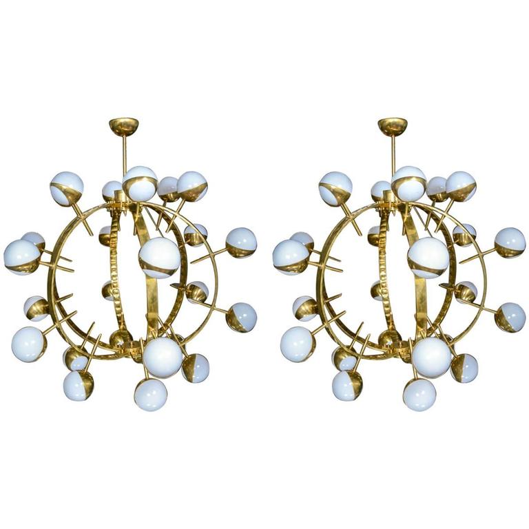 Pair of Round Brass Chandeliers For Sale at 1stdibs