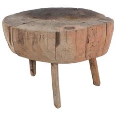 Low Rustic Organic Butcher Block Three-Legged Table