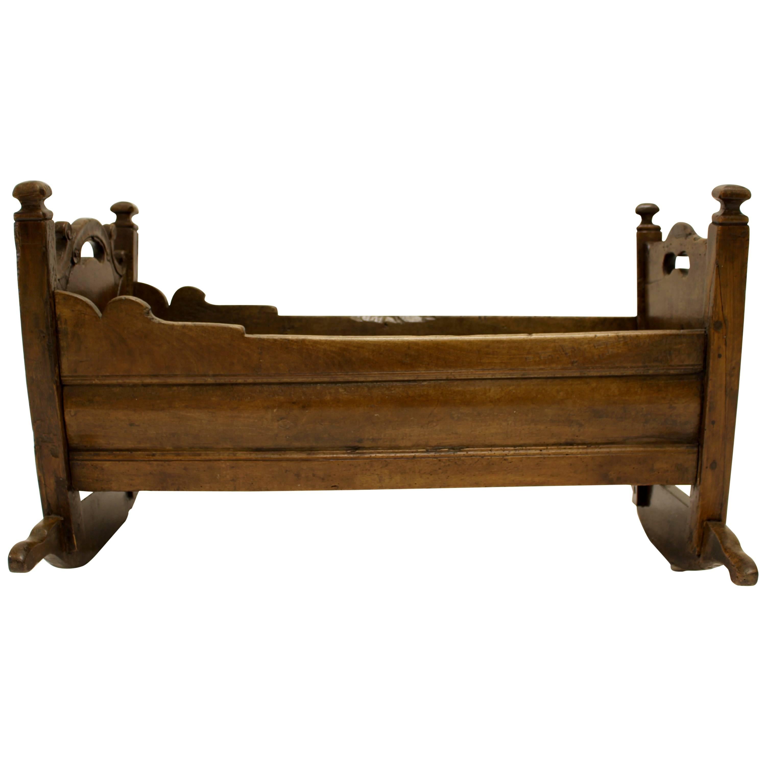 Italian Walnut Cradle Signed