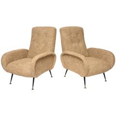 Vintage Mid-Century Italian Lounge Chairs with Original Metal and Brass Legs