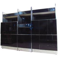 Vintage Ello Chrome and Black Glass Wall Unit