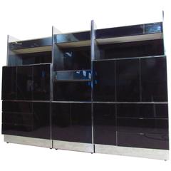 Vintage Ello Chrome and Black Glass Wall Unit 