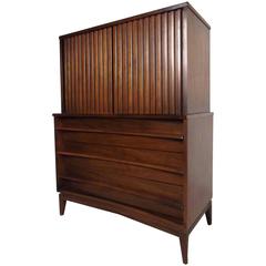 Stylish Vintage Modern Curved Front Louvered Highboy Dresser