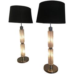 Pair of 1970s Besigheimer Glass and Chrome Lamps
