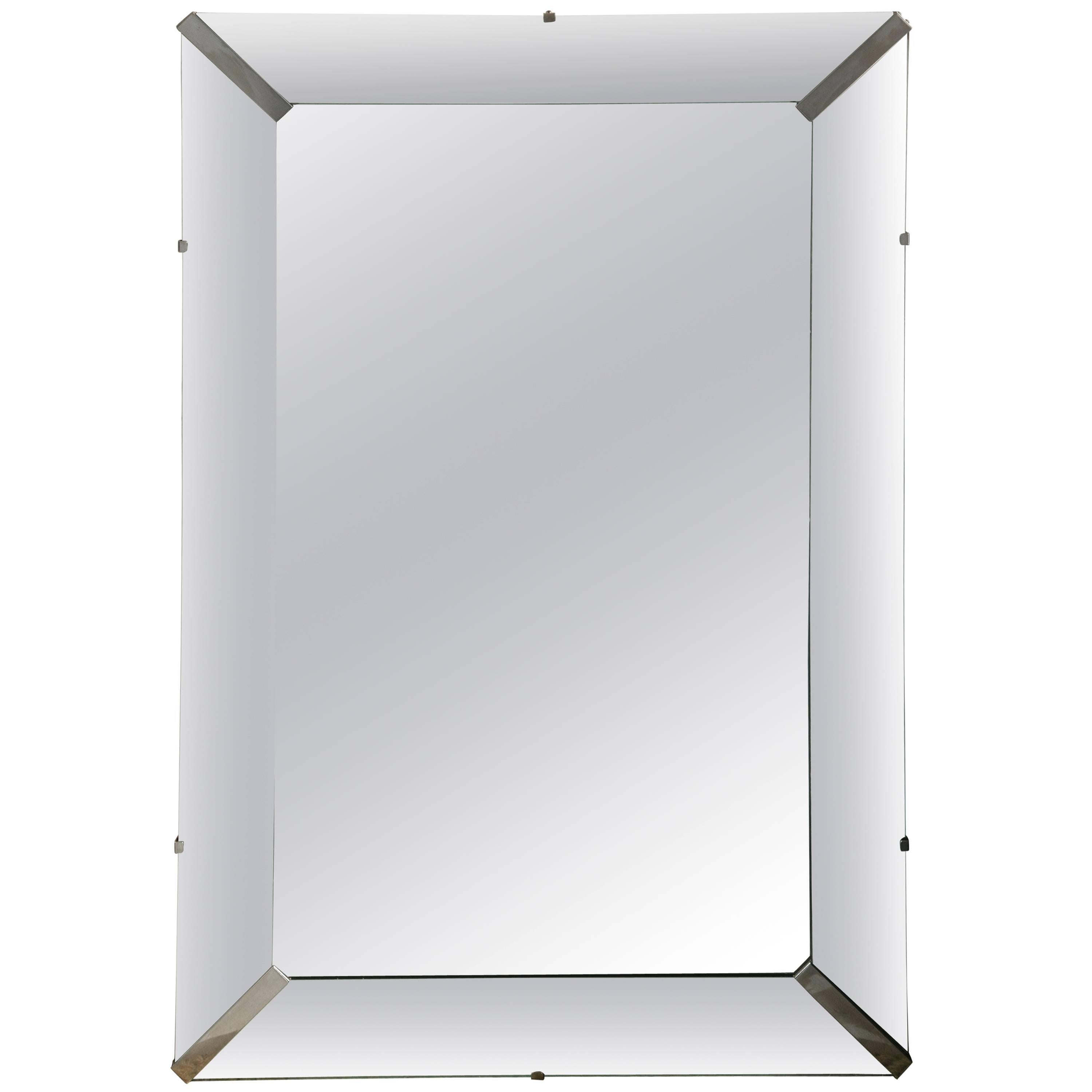 Beveled Rectangular Stepped Mirror with Chrome Accents