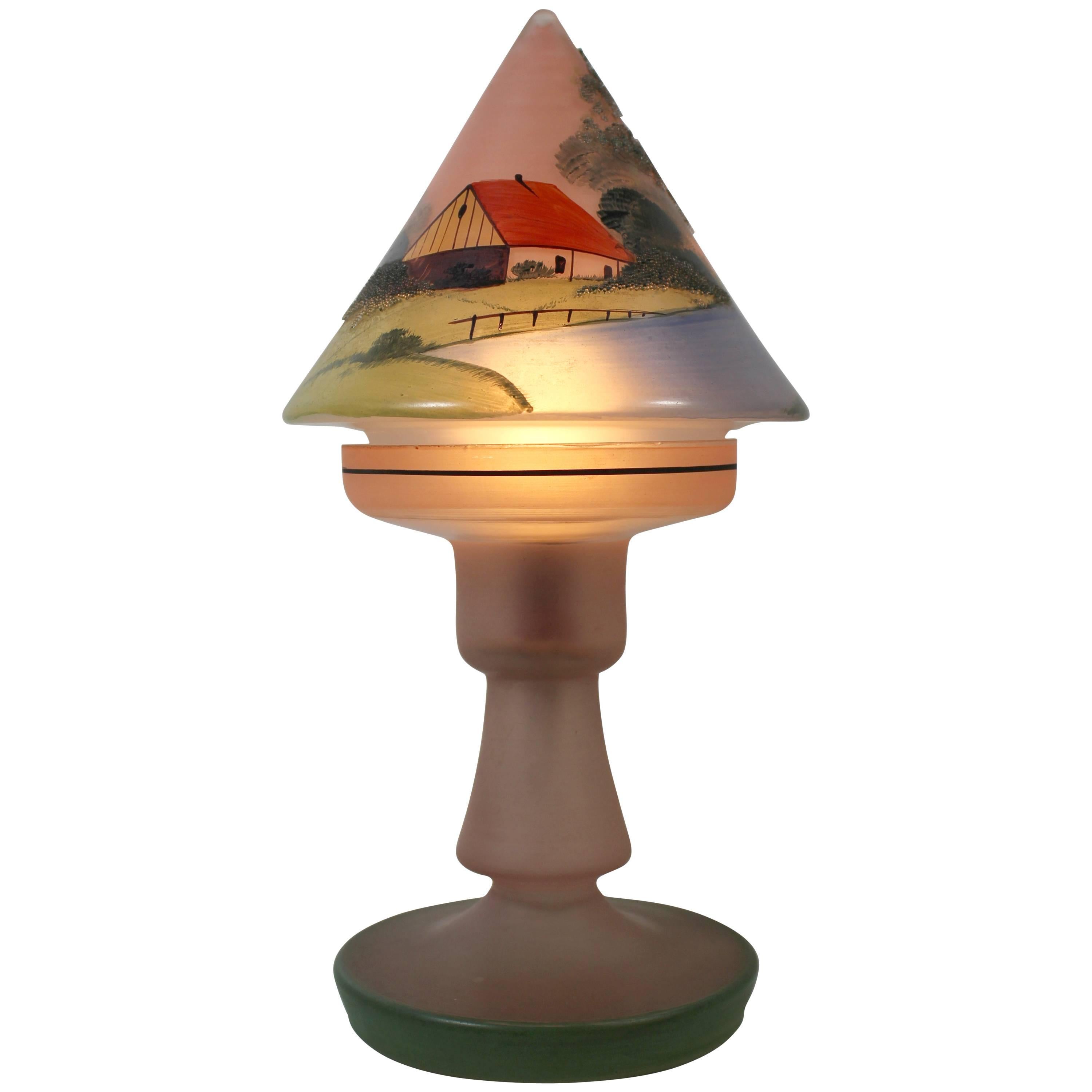 Art Deco Hand-Painted Bohemian Boudoir Lamp For Sale