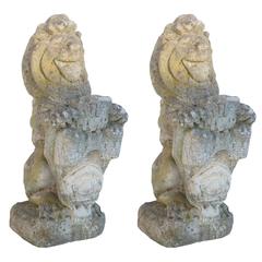 Antique Pair English Stone Lions