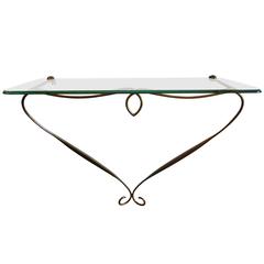 Mid Century Italian Gio Ponti Inspired Bronze Console Table With Glass Top