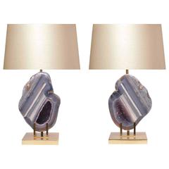 Pair of Rare Natural Agate Table Lamps