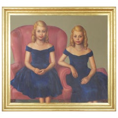 Mid Century Oil Painting of Twins