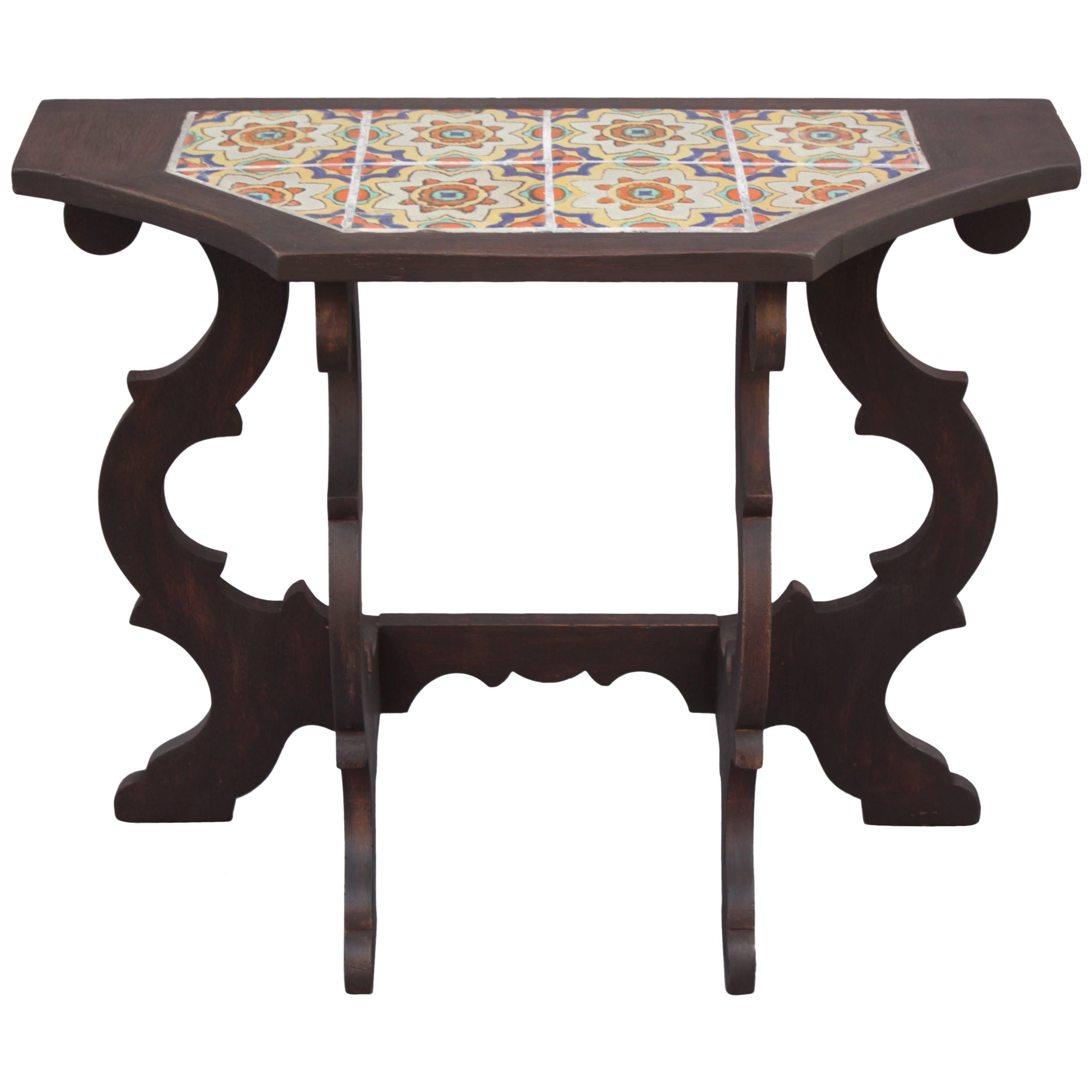 1930s Spanish Revival Table with Tudor Tiles