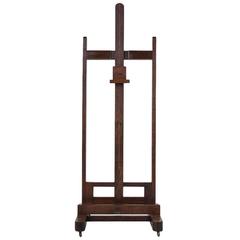 Large 19th Century French Oak Artist's Easel with Adjustable Tray and Crank