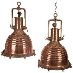 Pair of Vintage Copper and Brass "Beehive" Ship Deck Lights 