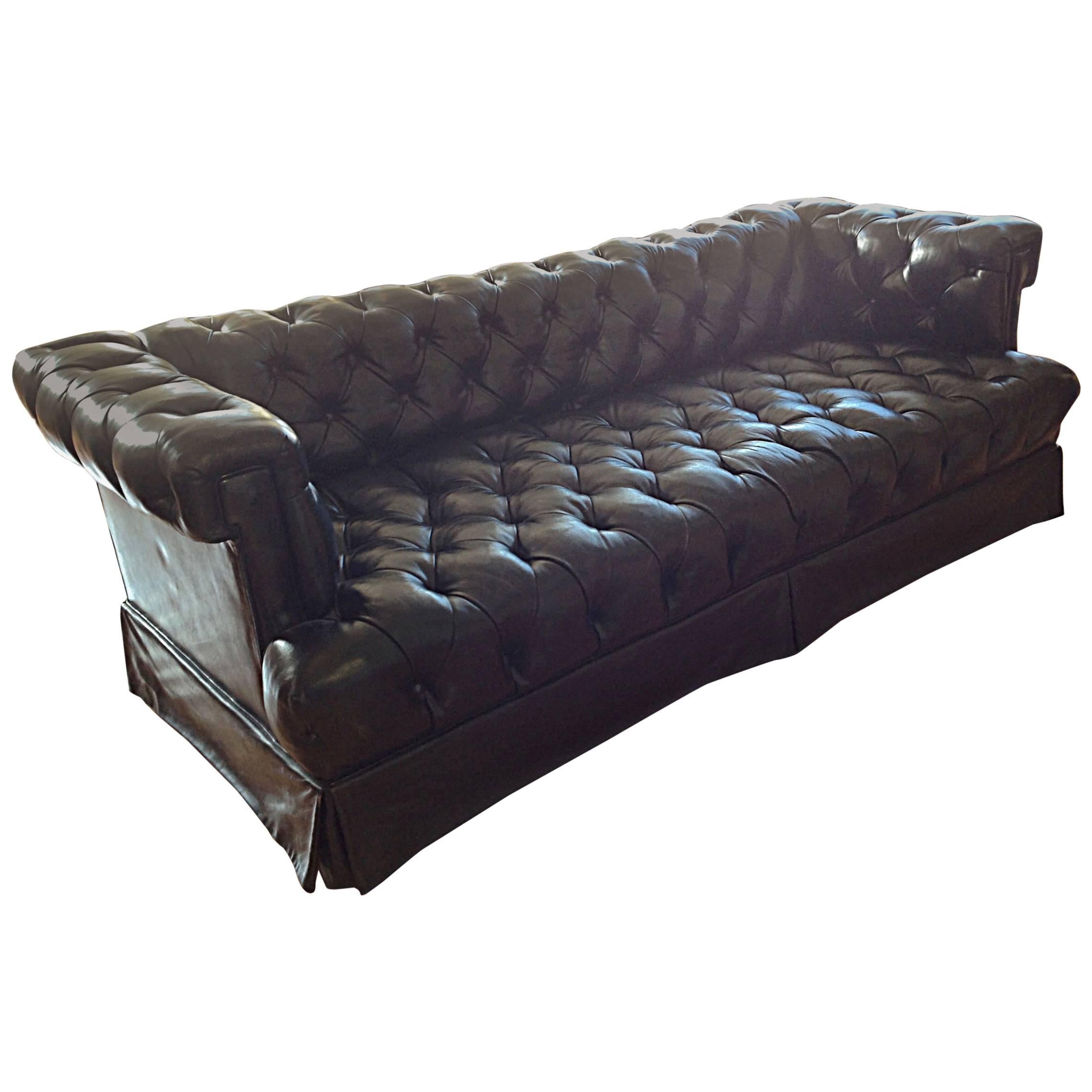 Tufted Black Leather Sofa