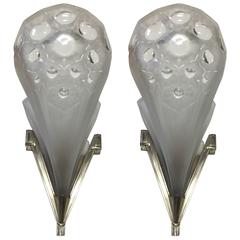 Vintage Pair of French Art Deco Wall Sconces Signed by Muller Freres