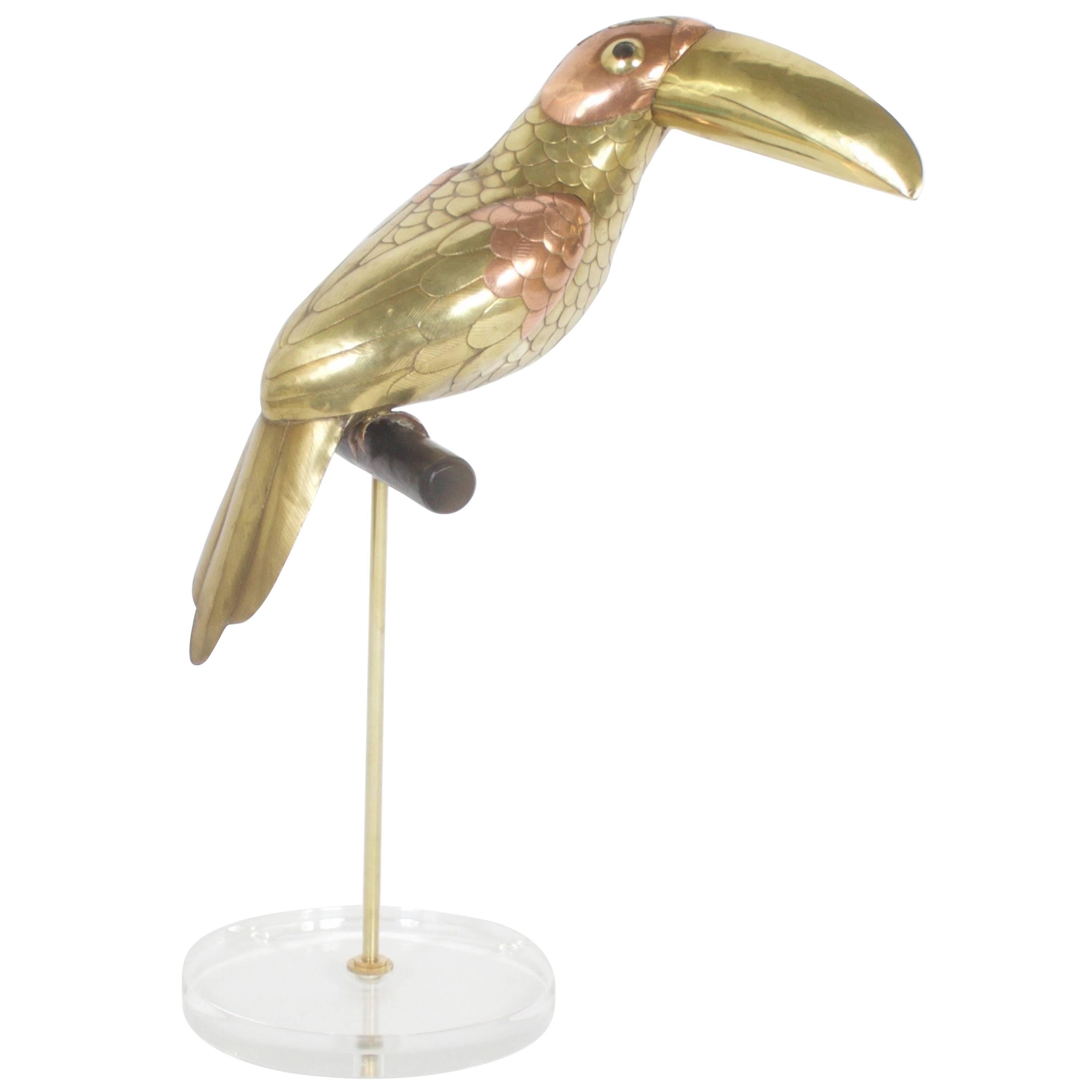 Mid Century Bustamante Brass and Copper Sculpture of a Toucan 