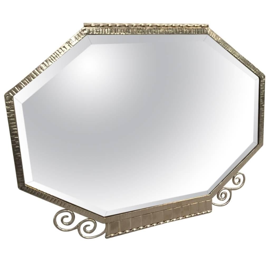 French Art Deco Nickel Plated Wall Mirror For Sale