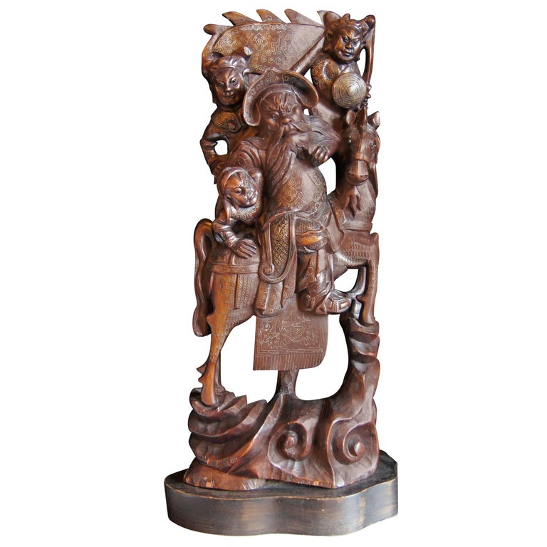 Chinese Brass-Inlaid Wood Table Lamp  For Sale