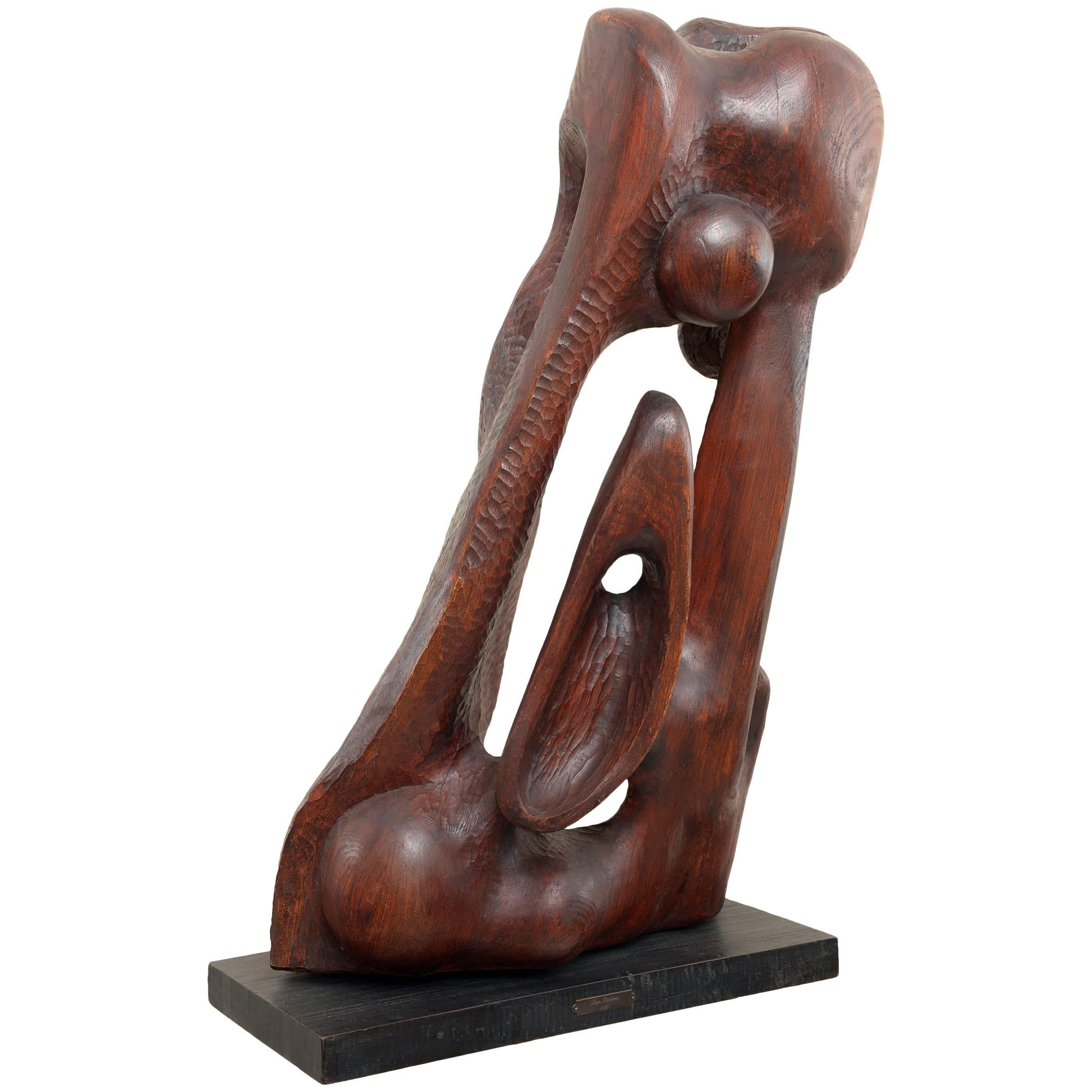 Solid Wood Abstract Sculpture by the Dutch Sculptor Joep Coppens Dated 1967 For Sale