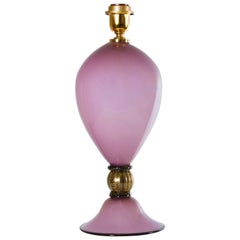 Italian Venetian, Table Lamp, Blown Murano Glass, Magenta & Gold 24-K, 1980s