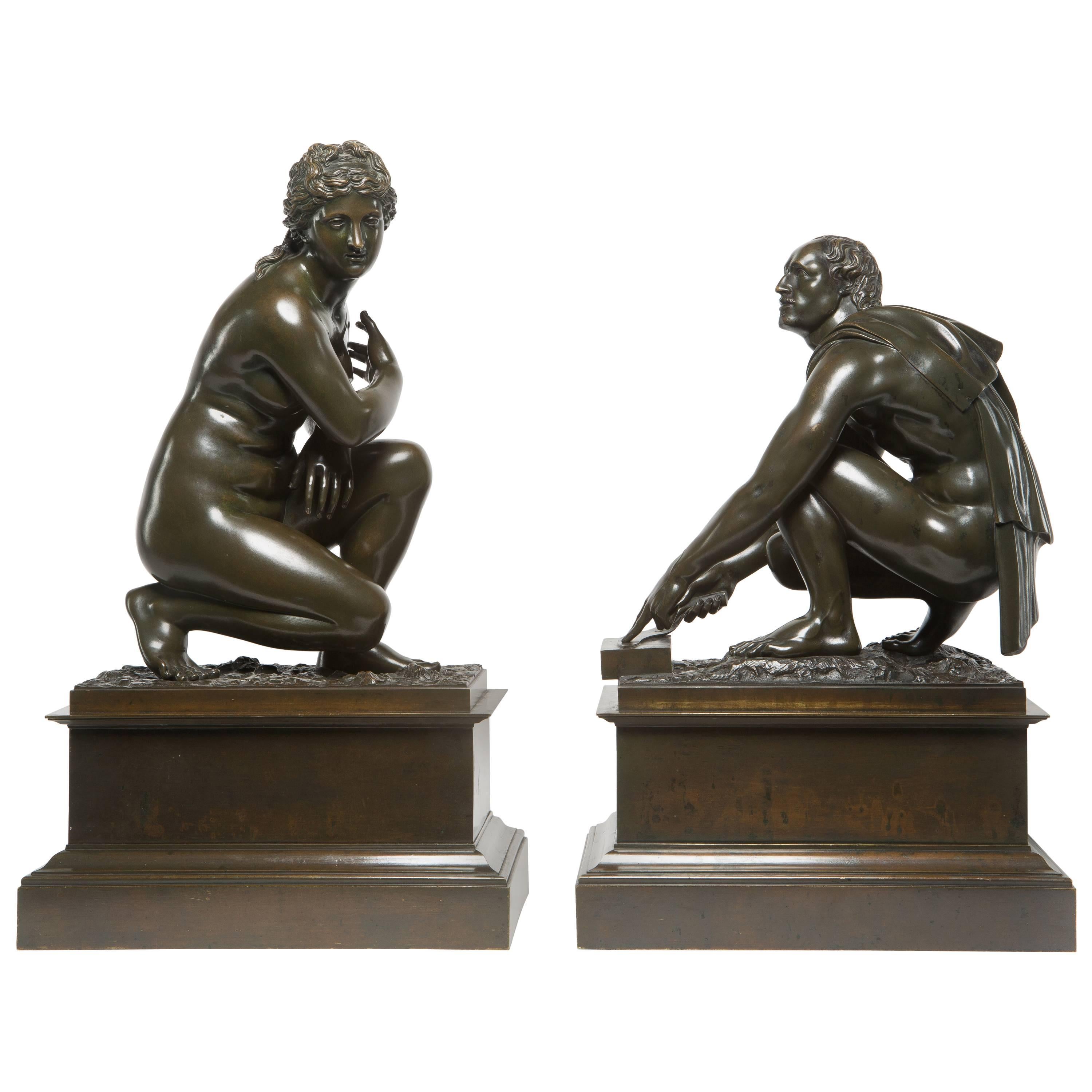 Pair of French Bronzes of Classical Figures For Sale