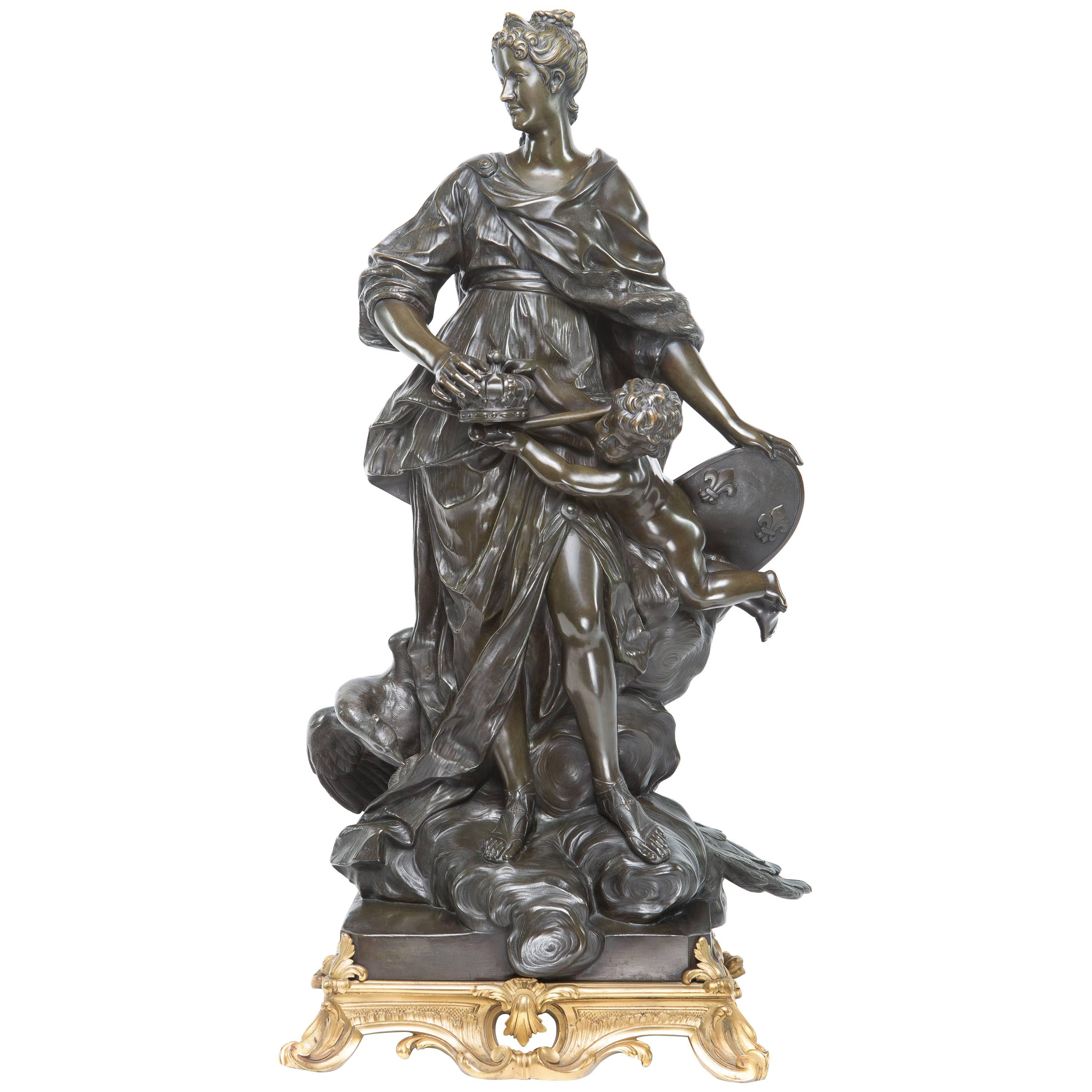 Large French Bronze on a Gilt Bronze Base For Sale