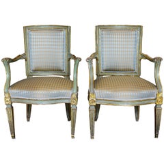 Pair of Italian 18th Century Neoclassical Painted and Parcel-Gilt Armchairs