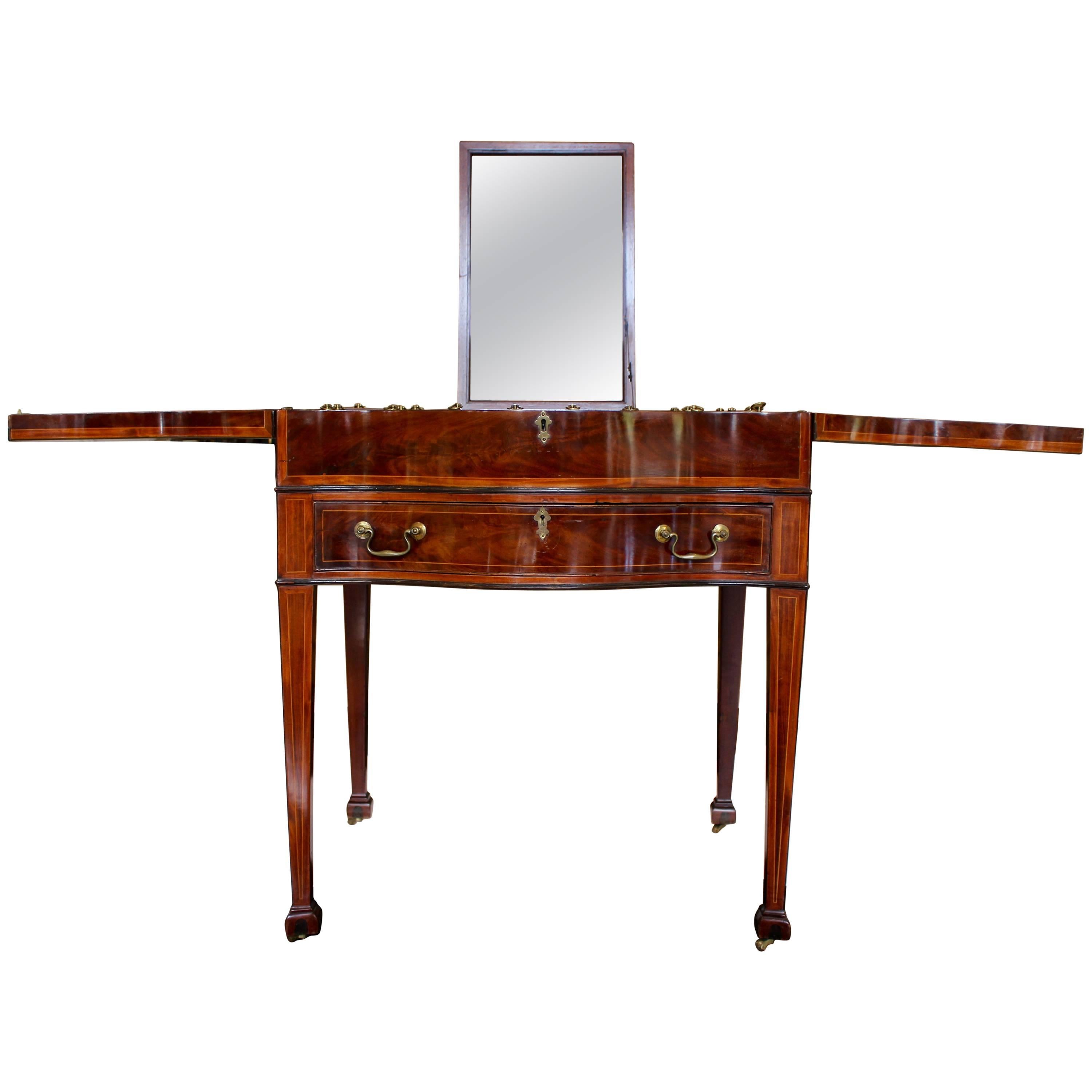 English George III Period Inlaid Mahogany Gentleman's Dressing Table with Mirror