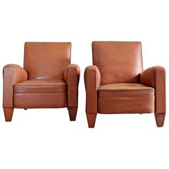 Vintage French Leather Club Chairs