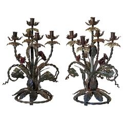Pair of Polychromed Iron Candleholders - France, Circa 1900s 11