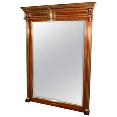 A Fine Quality Mahogany & Brass French Over Mantle Mirror