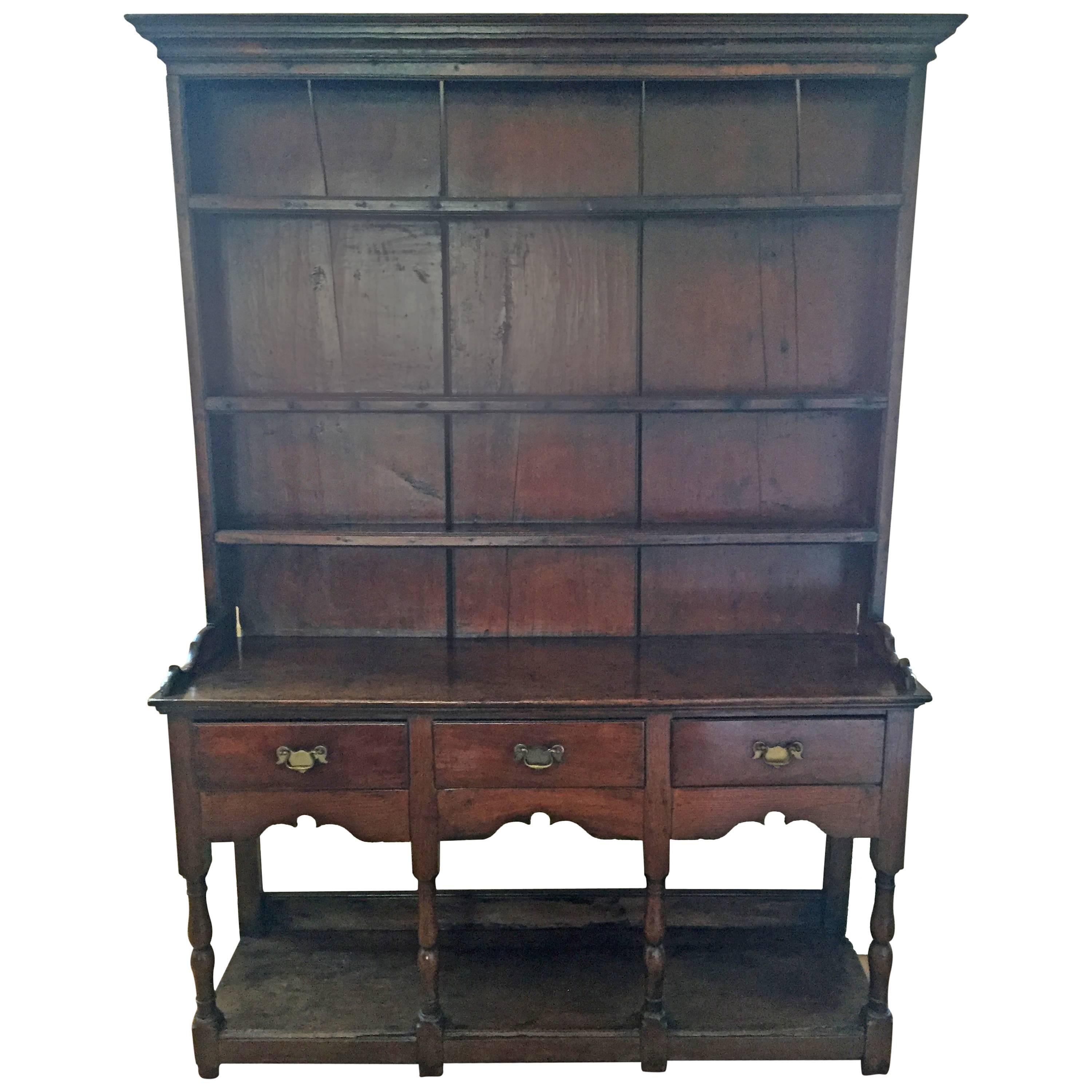 Rare Small Welsh Oak Dresser with rack and  potboard to base c.1770